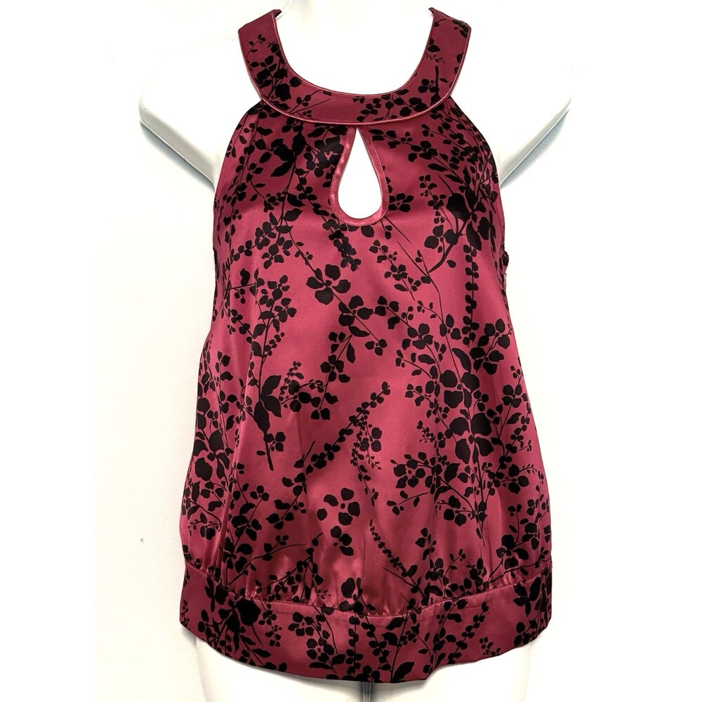 The Limited Sleeveless Satin Halter Blouse Sz S Fuchsia Floral 90s Style Y2K